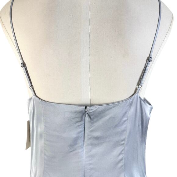 Anthropologie Asymmetrical Hem Lace Trim Silky Cami Midi Dress Silver Argent - Picture 10 of 14